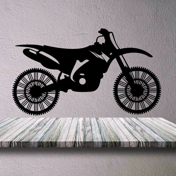250cc 4-stroke dirt bike decal, black side-view bike silhouette with detailed wheels