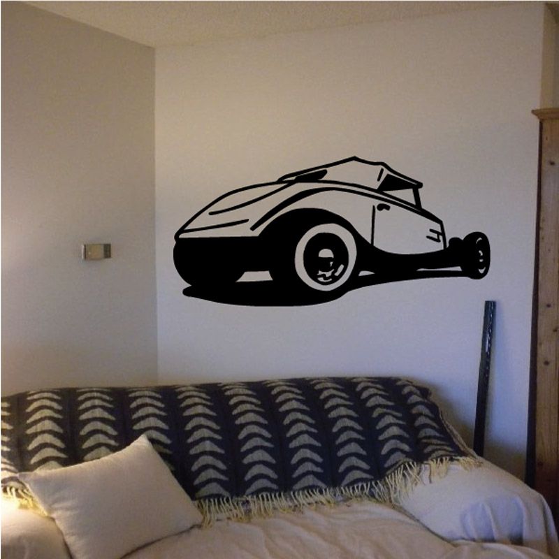 Chevy convertible car decal, black and white silhouette with wheel graphic