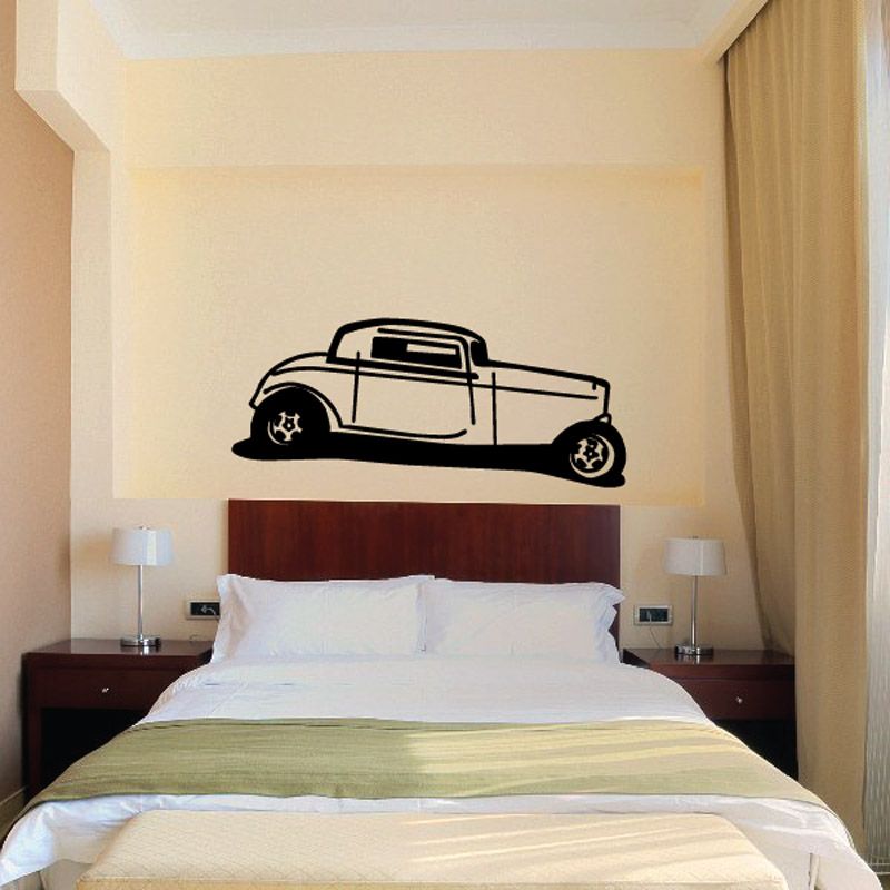 Vintage 1932 Chevy coupe side-view wall decal, black outline silhouette