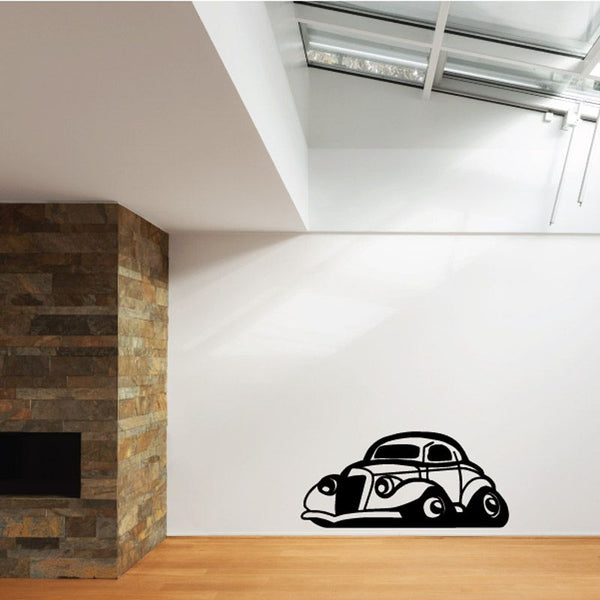 Cartoon car wall decal, black-and-white outline