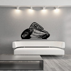 Black cartoon Chevy-style 5-window car decal with bold outline and wheels