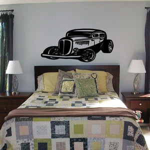 Black hot rod wall decal with detailed car silhouette