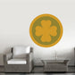 Circular four-leaf clover coin sticker with gold and green design