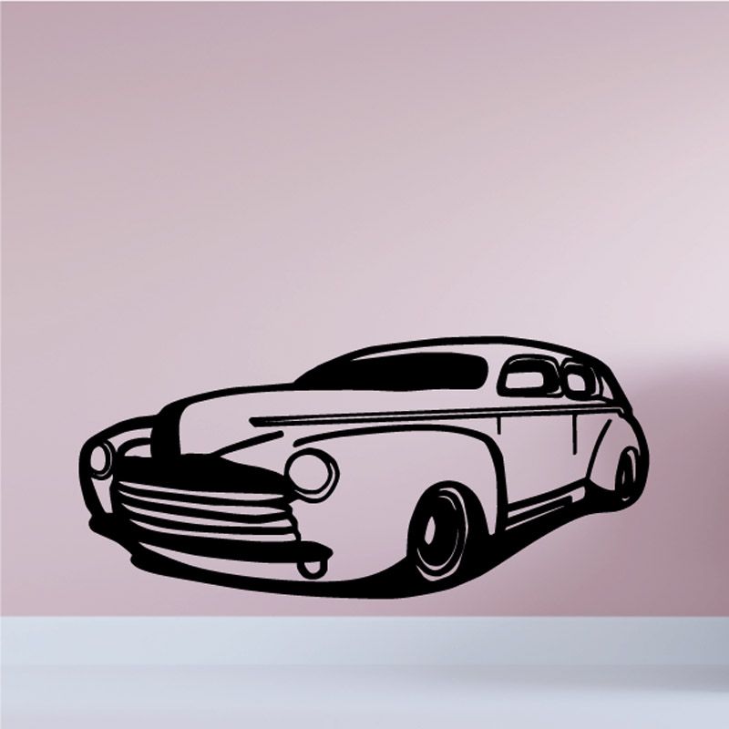 Hot rod coupe decal, stylized front view in black and white