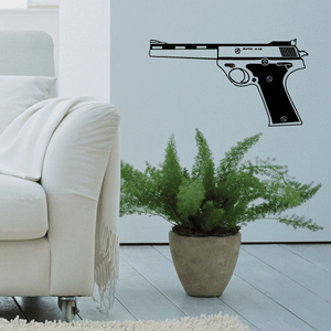 Semi-automatic pistol detail decal with black handgun silhouette and grip detail