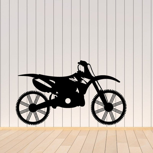 Black dirt bike decal silhouette with wheels and handlebar detail
