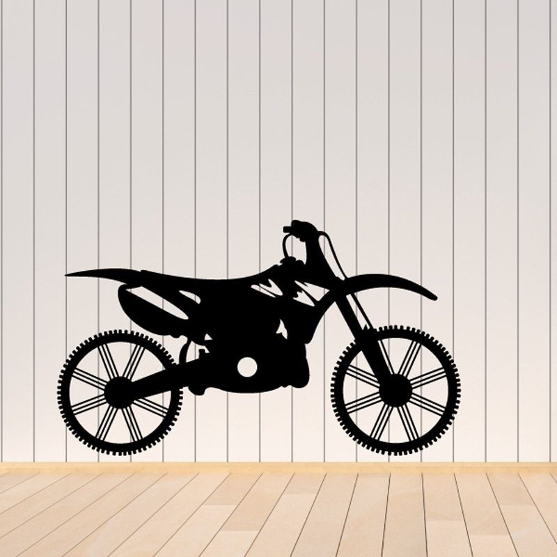 Black dirt bike decal silhouette with wheels and handlebar detail