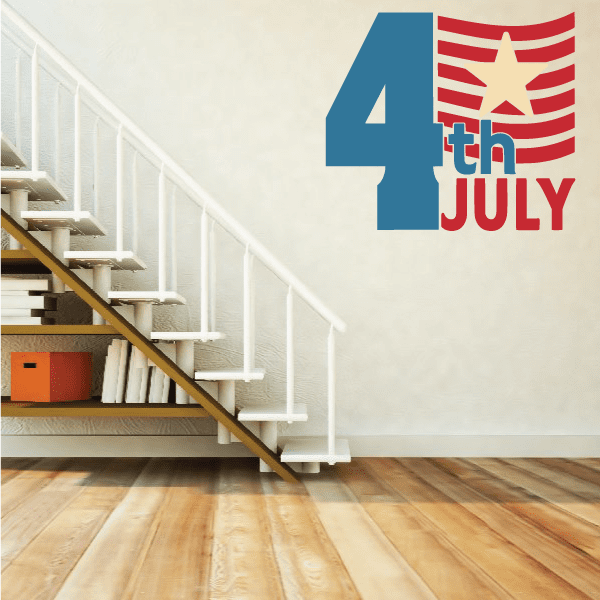 4th July flag decal with blue number 4, red star burst, 6th July text