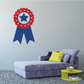 Patriotic rosette ribbon with blue star center and red scalloped badge