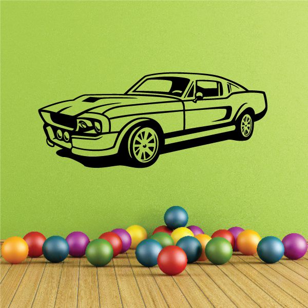 Mustang car decal sticker, stylized black outline with racing stripes