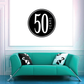 50 Years celebration circle decal, black with white 50 and YEARS text