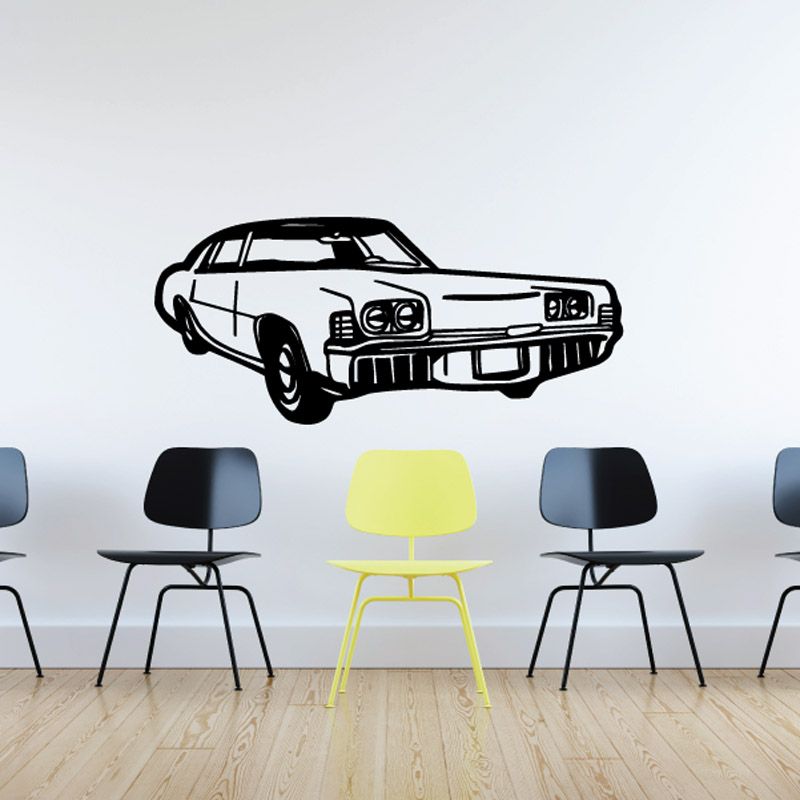 Vintage 1963 Cadillac coupe decal with black outline, detailed grille and headlights.