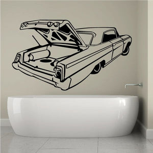Lowrider truck open decal, black line art on light background
