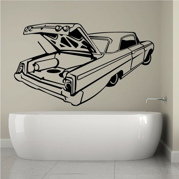 Lowrider truck open decal, black line art on light background