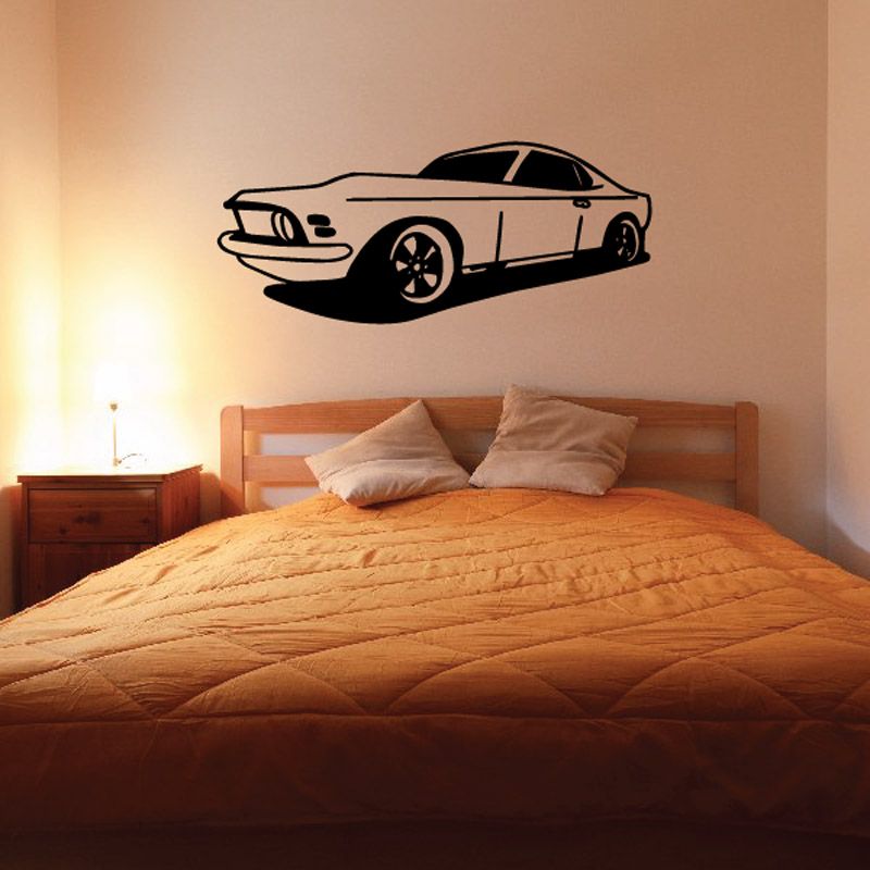 Classic 1967 Mustang car wall decal in black and white