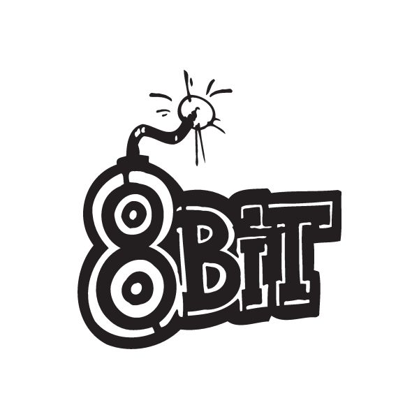 Graffiti-style 8-bit decal in black with target icon and 8BIT text