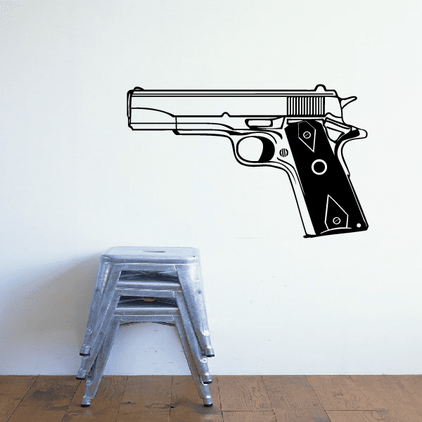 9mm Austrian semi-automatic pistol decal with black-and-white outline illustration