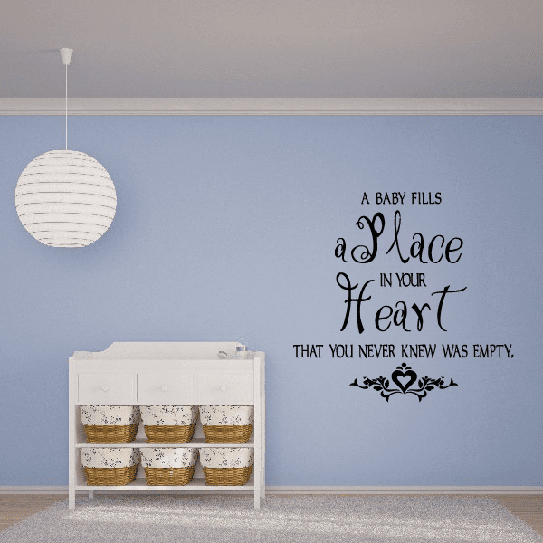 Inspirational baby heart wall decal with cursive quote text