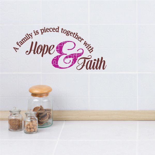 Printed die-cut wall decal: “Hope & Faith” in purple and red