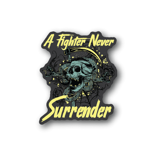 Image of A fighter Never Surrenders Skull Sticker