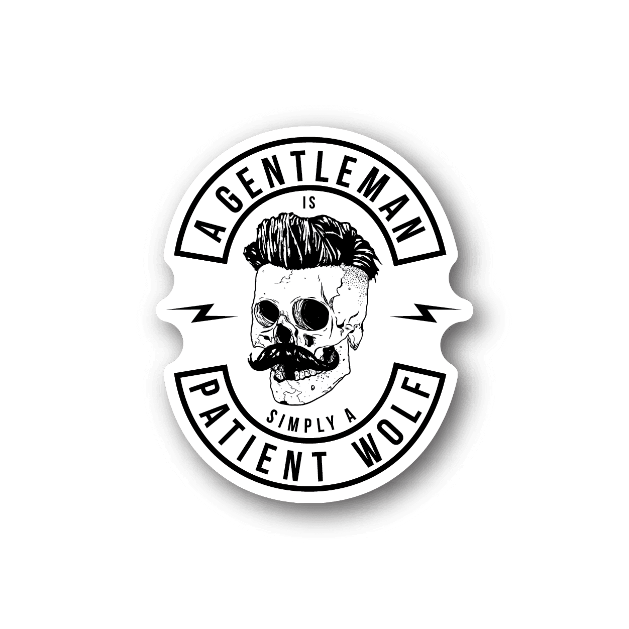 Image of A Gentleman is Simply A Patient Wolf Hipster Skull Sticker