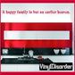 Wall decal quote: "A happy family is but an earlier heaven" in red text on white.