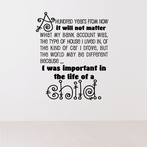 Wall quote decal with decorative swirls and typography