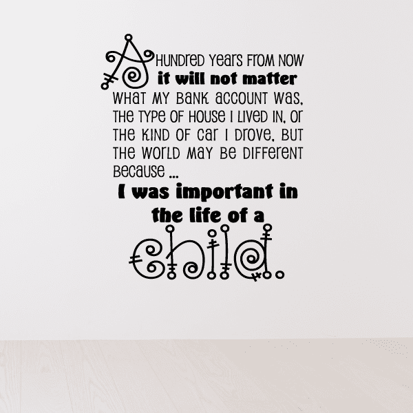 Wall quote decal with decorative swirls and typography