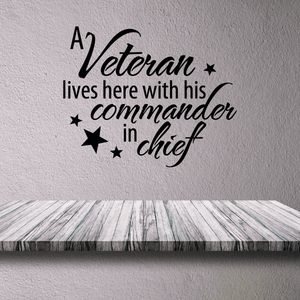 Veteran lives here commander in chief wall decal with star accents