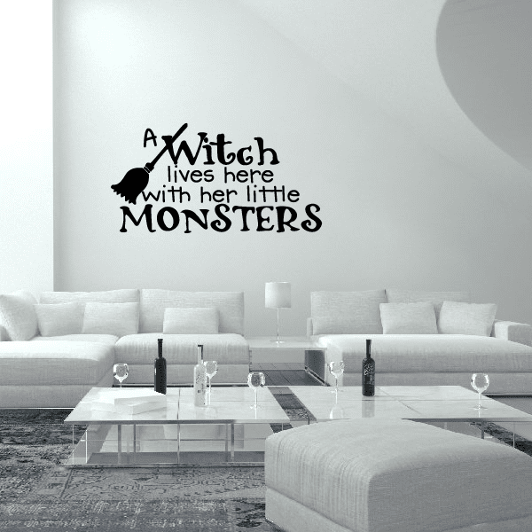 Image of A Witch Lives Here with her Little Monsters Halloween Decal