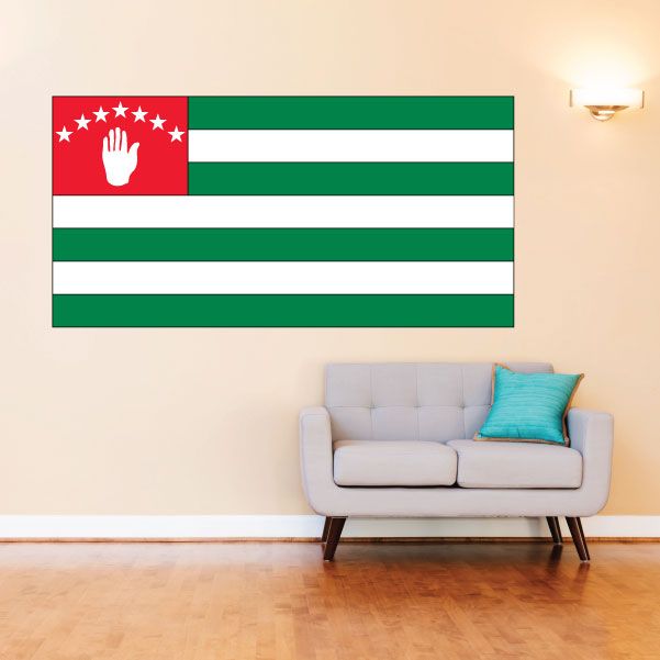 Abkhazia flag sticker, rectangular red and green stripes with white hand and stars