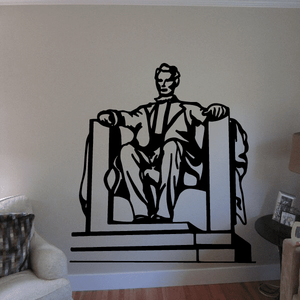Seated Abraham Lincoln monument decal, black silhouette with stone pedestal base