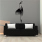 Abstract flamingo wall decal with black silhouette and curved wing lines