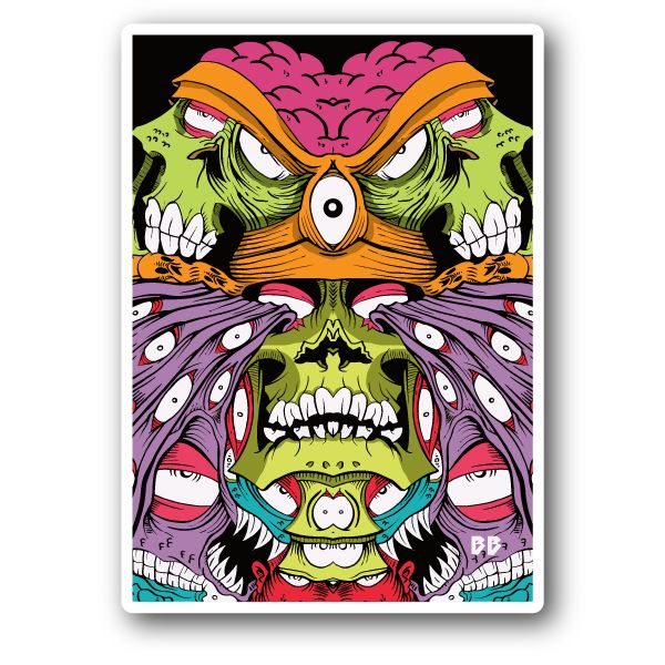 Abstract Scary Green Skull Vinyl Sticker