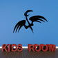 Abstract vulture wall decal with black bird silhouette and red 'KIDS ROOM' text