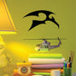 Abstract winged bird decal with black and green silhouette