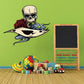 Skull sticker with colorful space-themed design, rose and flame-like swirls