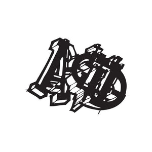Graffiti decal with bold black tag-style lettering