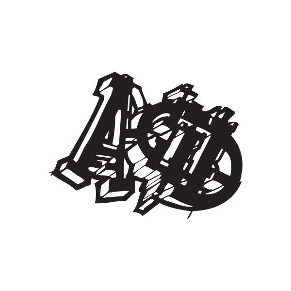 Graffiti decal with bold black tag-style lettering