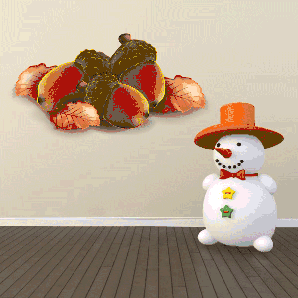 Snowman wall decal with orange hat and red scarf, vinyl sticker