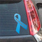 Awareness ribbon vinyl sticker with blue ribbon and script text
