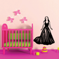 Bride decal with flowing black dress and three pink butterflies
