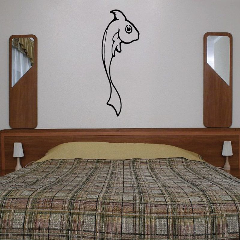 Long fin freshwater fish decal, black line-art fish with flowing tail and fin details