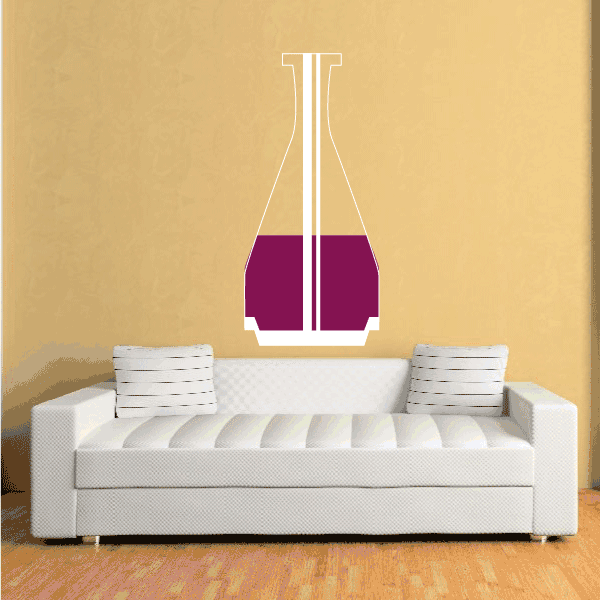 Wine bottle wall sticker with maroon liquid and white outline graphic