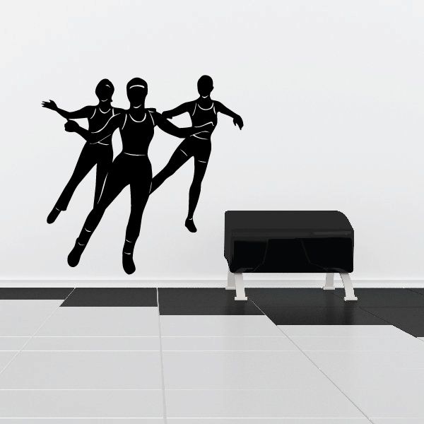 Aerobics fitness wall decal with three black silhouette dancers performing