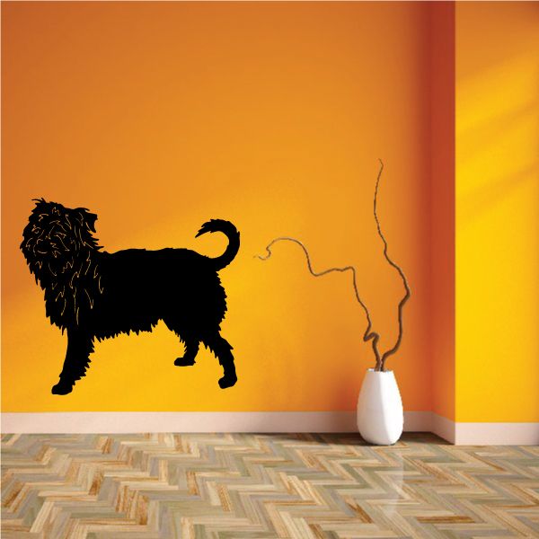 Affen Pinscher silhouette dog wall decal, black with curled tail