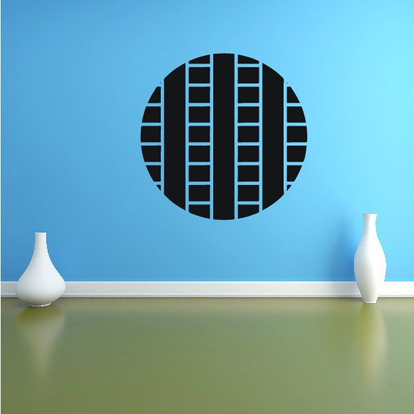 Round stripe pattern wall decal with dark geometric columns