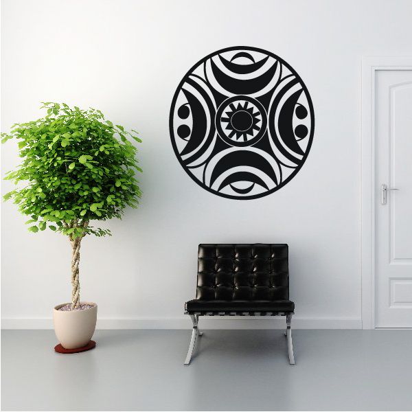 Black circular African crescent moon symbol wall decal