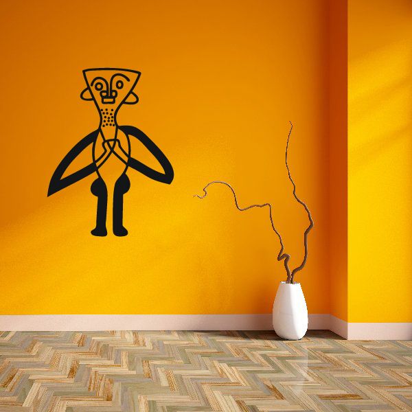 Cross-armed African art figure wall decal in black linework