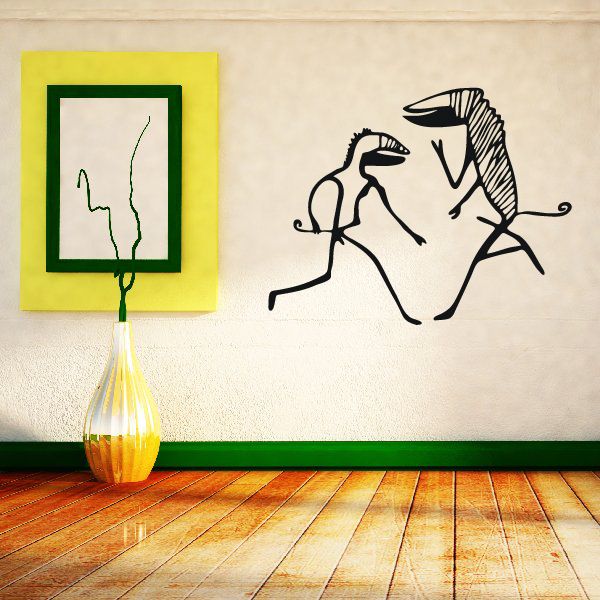 Dancing figures wall decal with black line-art silhouettes